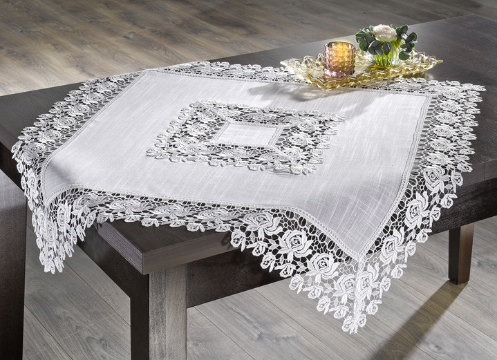 Tafellakens - Tafel- en kamerdecoratie met kanten rand, in Größe 101 (Kleedje, 35 x 50 cm) bis 404 (Kussensloop, 40 x 40 cm), in Farbe SEKT Ansicht 1