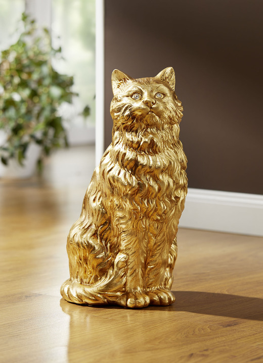 Beeldjes - Kat met bladgoud en strass, in Farbe GOUD