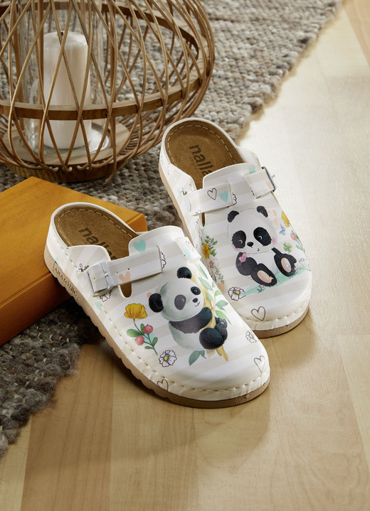 Sandalen & slippers - Comfortabele klomp met schattige pandaprint, in Größe 036 bis 042, in Farbe WIT-BEIGE Ansicht 1