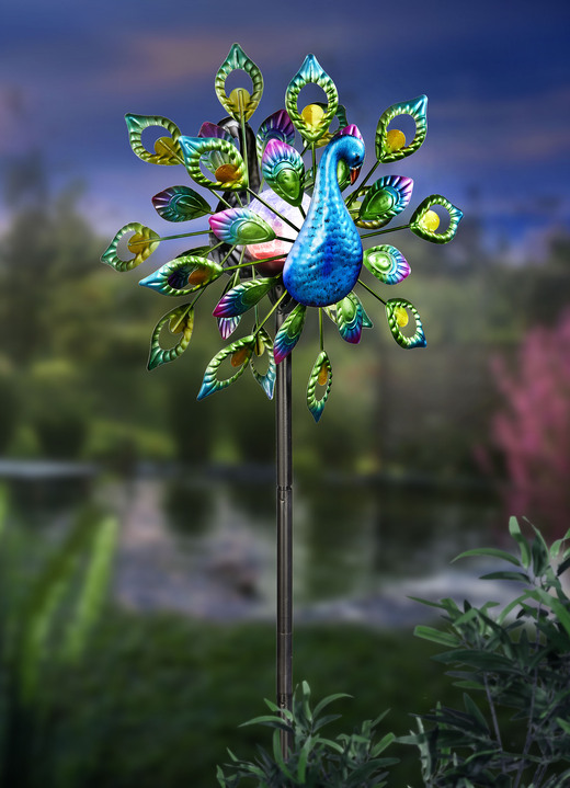 Tuinverlichting - Zonnewindturbine-pauw met zonnebal in het midden, in Farbe MULTICOLOR