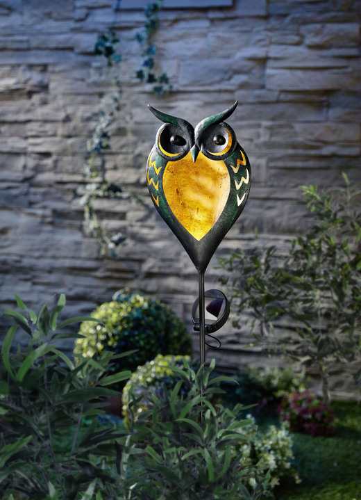Tuinverlichting - LED sculptuur Uil, in Farbe ZWART-GOUDGROEN