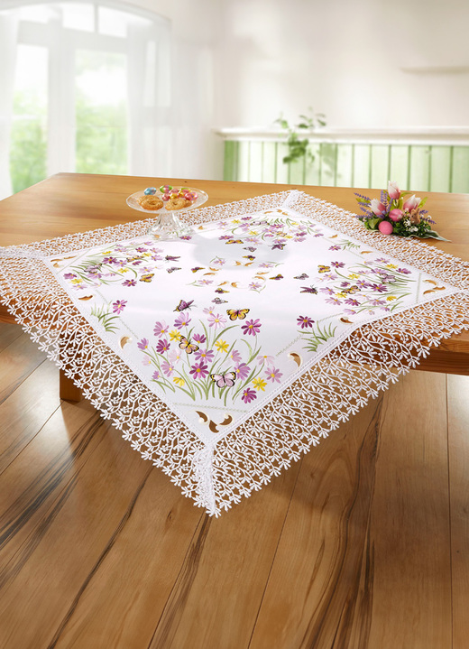 Tafellakens - Tafel- en kamerdecoratie met kanten rand, in Größe 101 (Kleedje, 35 x 50 cm) bis 404 (Kussensloop, 40 x 40 cm), in Farbe WIT-MULTICOLOR Ansicht 1