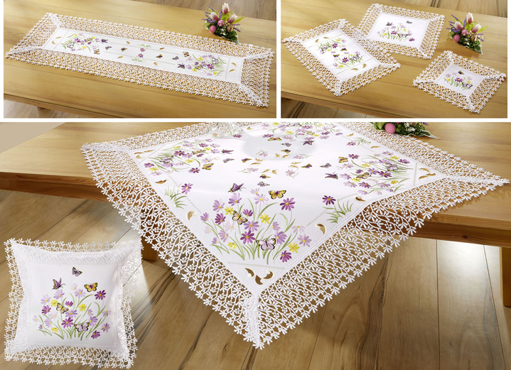 Tafellakens - Tafel- en kamerdecoratie met kanten rand, in Größe 101 (Kleedje, 35 x 50 cm) bis 404 (Kussensloop, 40 x 40 cm), in Farbe WIT-MULTICOLOR Ansicht 1