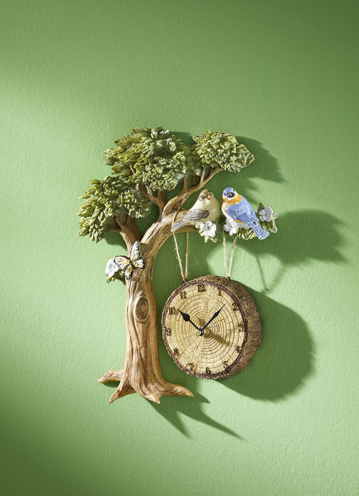 - Wandklok “Vogelvrienden”, in Farbe BRUIN-GROEN-BLAUW