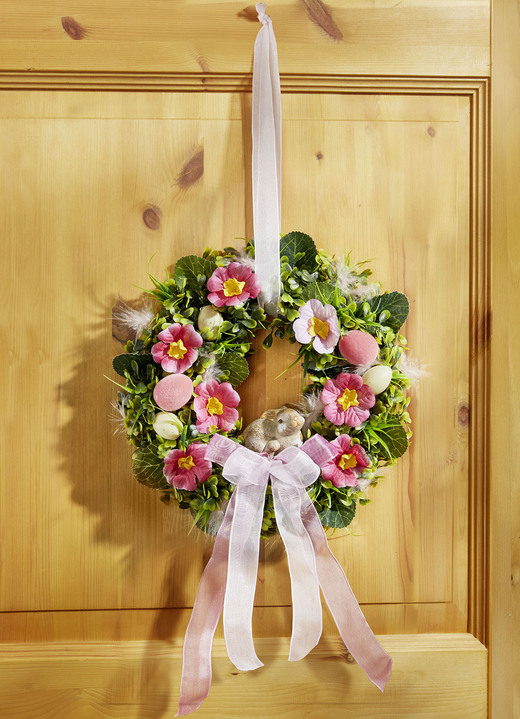 Woonaccessoires & decoraties - Wandkrans met keramiek konijntjes, in Farbe GROEN-ROZE
