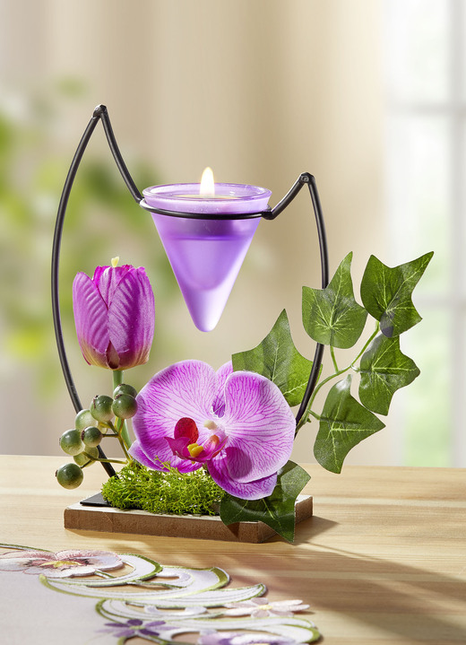 Wohnaccessoires - Teelichthalter mit lila Orchidee, in Farbe LILA