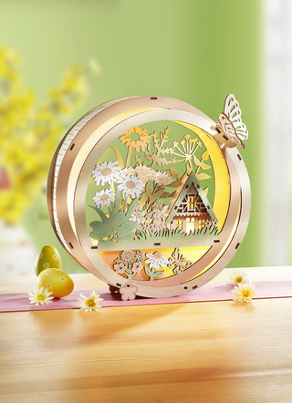 Verlichte houten decoratie
