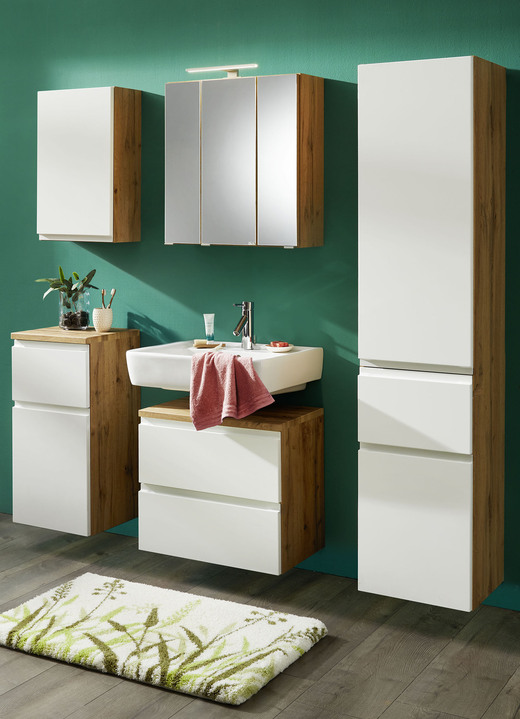 Badkamermeubels - Ook hangende badkamermeubelserie, in Farbe WOTAN EIKENWIT, in Ausführung Hangkast, 1 deur Ansicht 1
