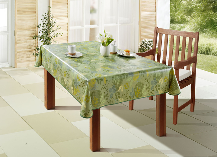 Tafellakens - Tafelzeil van tafelzeil met bladmotief, in Größe 108 (Tafellaken 80 x 80 cm) bis 190 (Tafellaken ovaal, 140 x 190 cm), in Farbe GROEN Ansicht 1