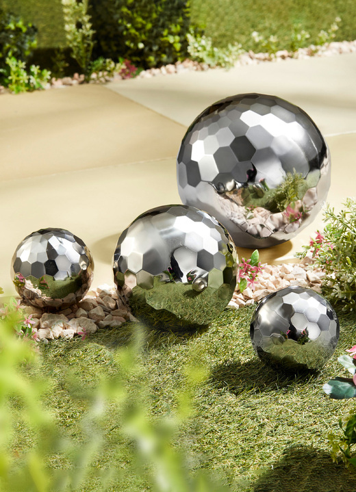 Tuindecoraties - Roestvrijstalen kogels diamant deluxe, set van 4, in Farbe ZILVER