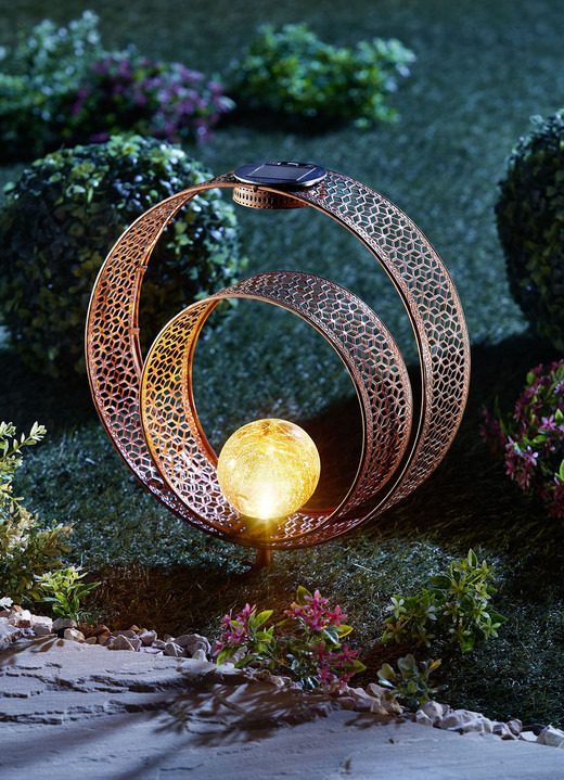 Tuinverlichting - Metalen solarlamp in roestlook met glazen bol, in Farbe ROEST