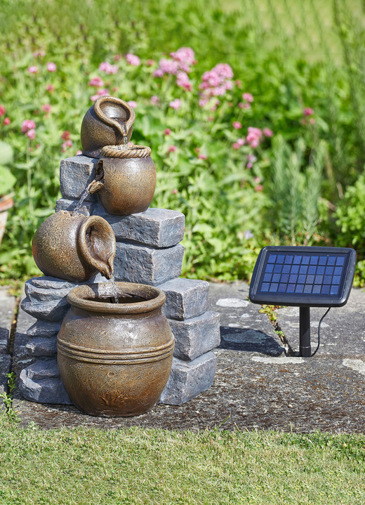 Tuindecoraties - Solar fonteinpotten met hybride stroom (zonne-energie + batterij), in Farbe GRIJS-BRUIN
