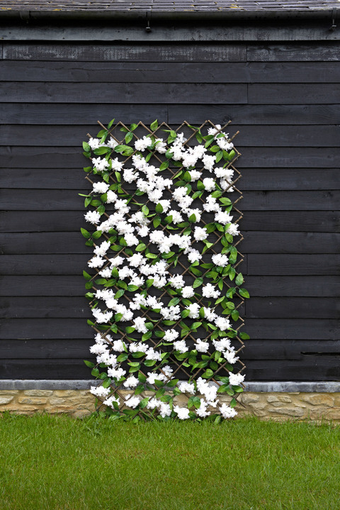 Tuindecoraties - Wandrooster gemaakt van bladeren en bloemen, in Farbe BRUIN-GROEN-WIT, in Ausführung Kirschblüten groß Ansicht 1