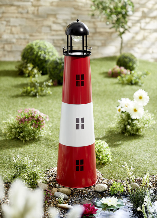 Tuinverlichting - Decoratieve vuurtoren op zonne-energie van metaal, in Farbe ROOD-WIT Ansicht 1