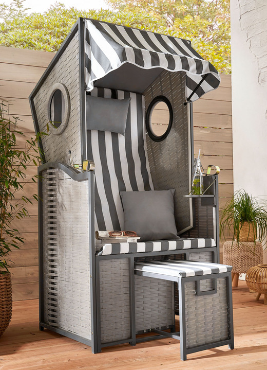 Tuinmeubels - Enkele strandstoel met 2 zichtzeilen/trekogen, in Farbe GRIJS-BEIGE Ansicht 1