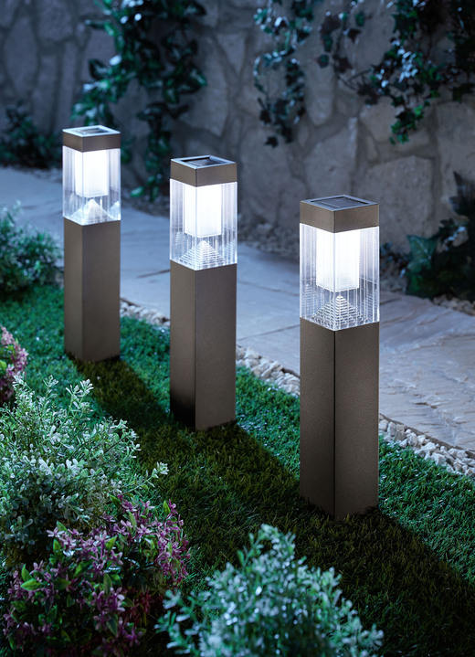 Tuinverlichting - Solarlampen van roestvrij staal, set van 3, in Farbe ZWART