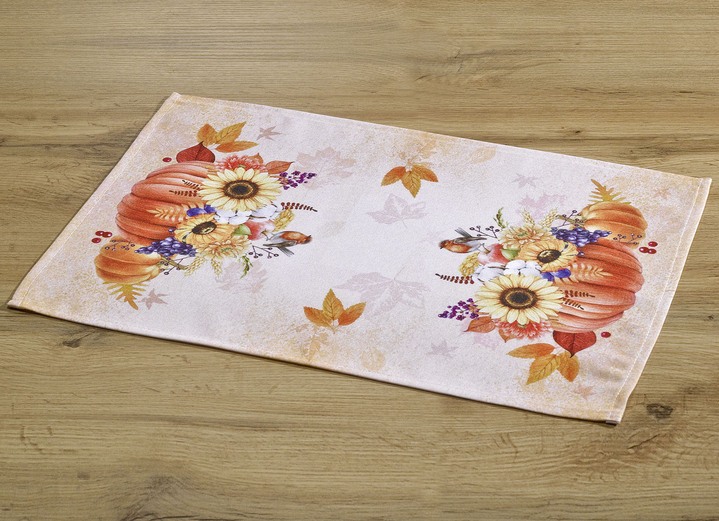 Tischdecken - Tisch- und Raumdekoration mit herbstlichen Motiven, in Größe 101 (Deckchen, 35x 50 cm) bis 404 (Kissenbezug, 40x 40 cm), in Farbe NATUR-BUNT Ansicht 1