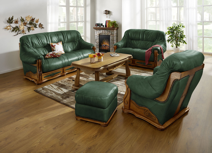 Gestoffeerde meubels - Italiaans gestoffeerd meubilair met echt lederen bekleding, in Farbe GROEN, in Ausführung Kruk Ansicht 1