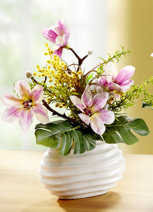 Kunst- & textielplanten - Magnolia arrangement in keramische pot, in Farbe WIT Ansicht 1