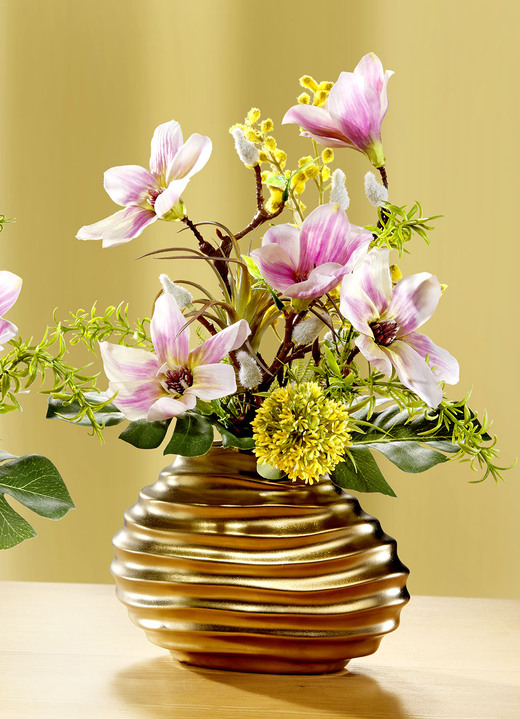 Kunst- & textielplanten - Magnoliaarrangement in keramieken pot, in Farbe GOUD Ansicht 1