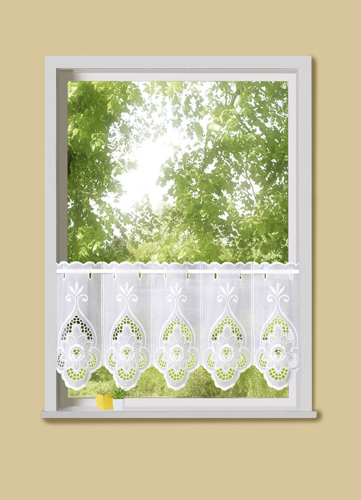 Korte gordijnen - Korte blinde bloem met staafdoorvoer, in Größe 786 (H 45 x B 95 cm) bis 896 (H120 x B160 cm), in Farbe WIT Ansicht 1
