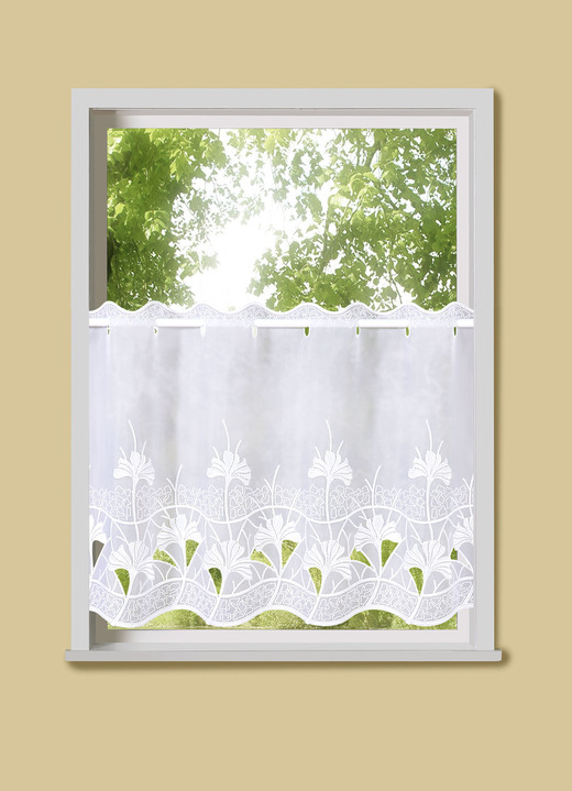 Korte gordijnen - Ginko kort gordijn met roededoorvoer, in Größe 660 (H35xB 95 cm) bis 792 (H45xB148 cm), in Farbe WIT Ansicht 1