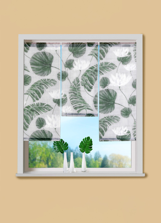 Korte gordijnen - Raamhangende bladeren, 3 delen, in Farbe WIT-GROEN