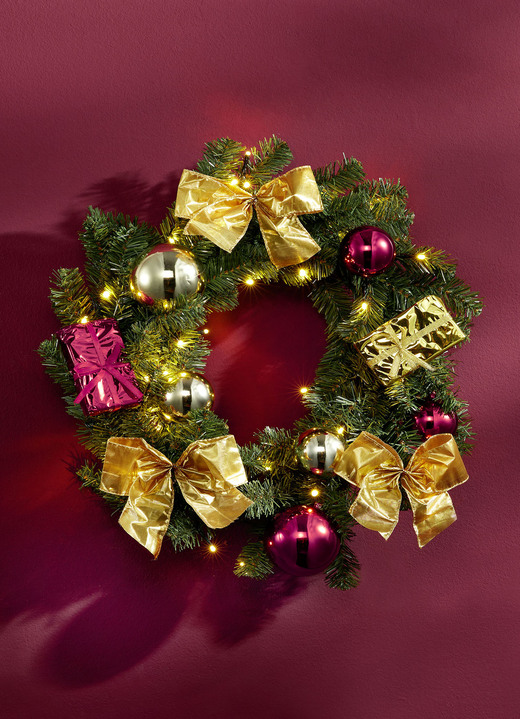 Kerstmis - Verlichte dennenkrans, in Farbe ROOD-GOUD, in Ausführung klein Ansicht 1