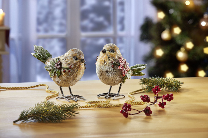 Kerstmis - Vogels, set van 2, gemaakt van polyresin, in Farbe WIT-GEEL-GROEN Ansicht 1