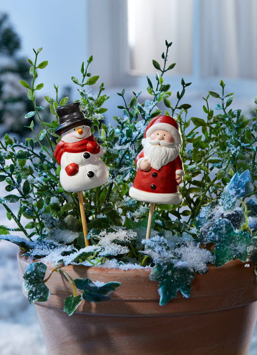 Kerstmis - Sneeuwpop + kerstman tuinstekker, in Farbe ROOD-WIT