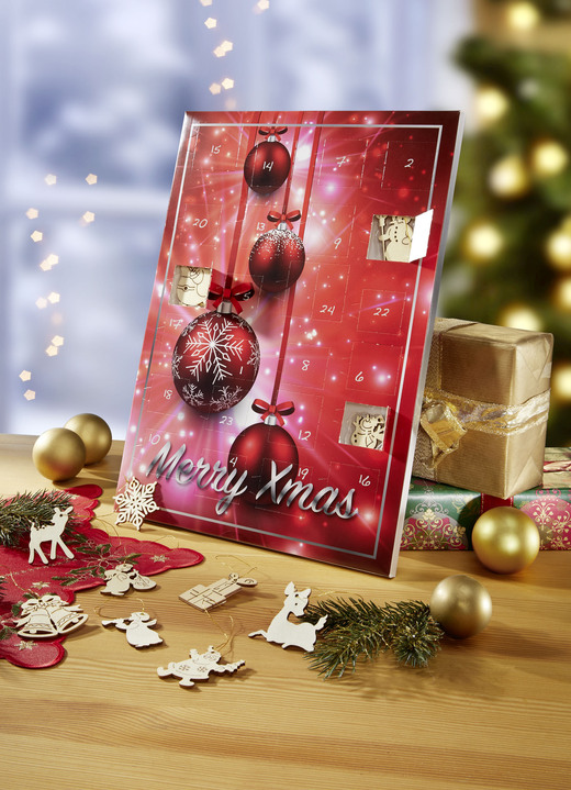 Adventskalender - Adventskalender met echte houten figuren, in Farbe ROT