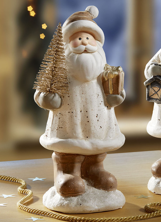 Kerstmis - Kerstman van keramiek, in Farbe WIT, in Ausführung Kerstman met cadeau Ansicht 1