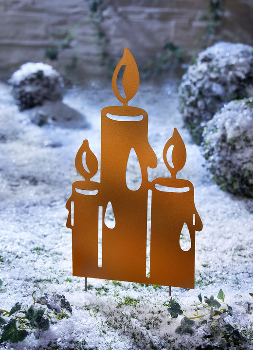 Kerstmis - Tuinstekkerkaarsen van metaal in roestlook, in Farbe ROEST