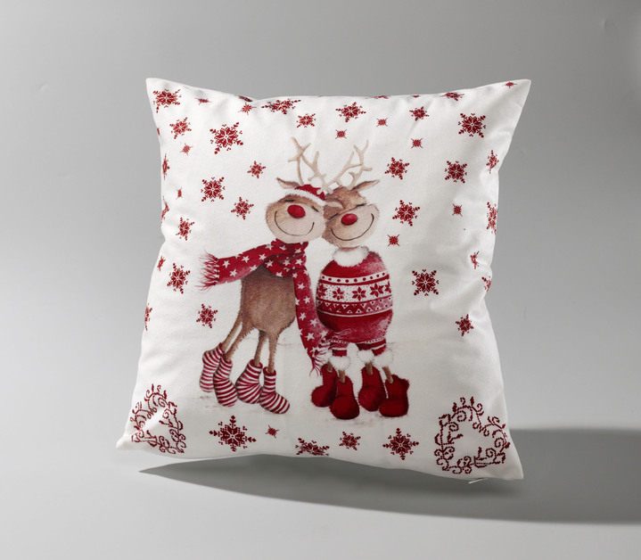 Decoratiekussens & slopen - Kussenhoes met rendierpaar in fluweellook, in Farbe ROOD Ansicht 1