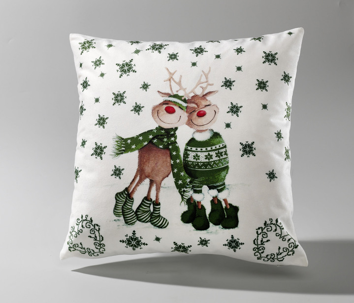 Decoratiekussens & slopen - Kussenhoes met rendierpaar in fluweellook, in Farbe GROEN Ansicht 1