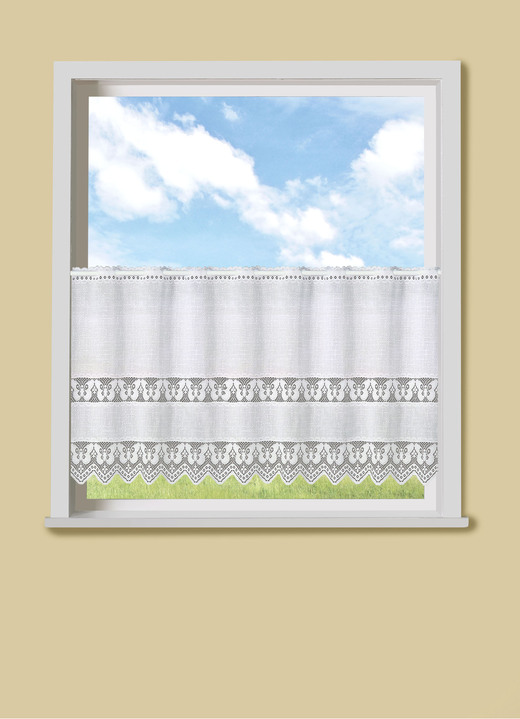 Korte gordijnen - Klein raamgordijn met gekarteld uiteinde en stangdoorgang, in Größe 854 (H 75xB100 cm) bis 894 (H120xB150 cm), in Farbe WEISS Ansicht 1