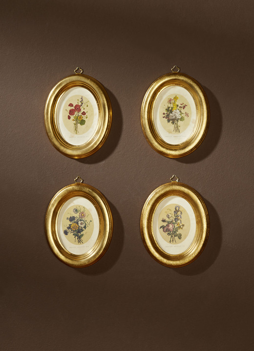 Bloemen - Foto's met indrukwekkende houten lijst, set van 4, in Farbe GOLD