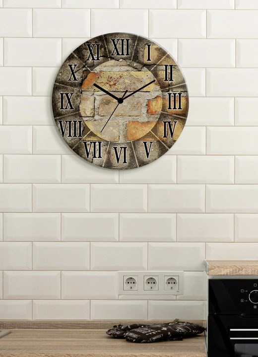 Horloges - Glazen wandklok, in Farbe BRUIN, in Ausführung Mit Quarzuhrwerk Ansicht 1