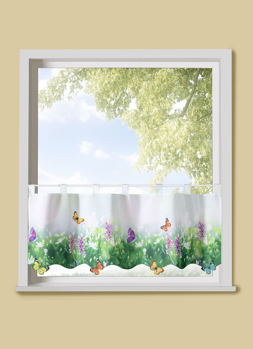 Korte gordijnen - Korte poort met een kleurrijke vlinderweide, in Größe 786 (H 45 x B 90 cm) bis 788 (H 45 x B 120 cm), in Farbe BUNT