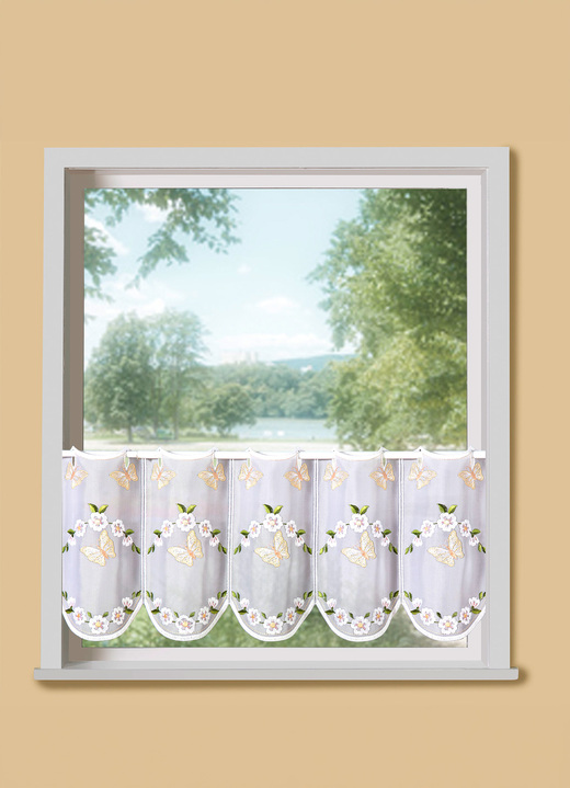 Korte gordijnen - Geborduurd kort gordijn met vlindermotieven, in Größe 661 (H 30 x B 95 cm) bis 829 (H50 x B160 cm), in Farbe WEISS Ansicht 1
