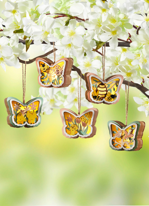 Pasen - Verlichte houten hanger, set van 5, in Farbe NATUURLIJK GROEN