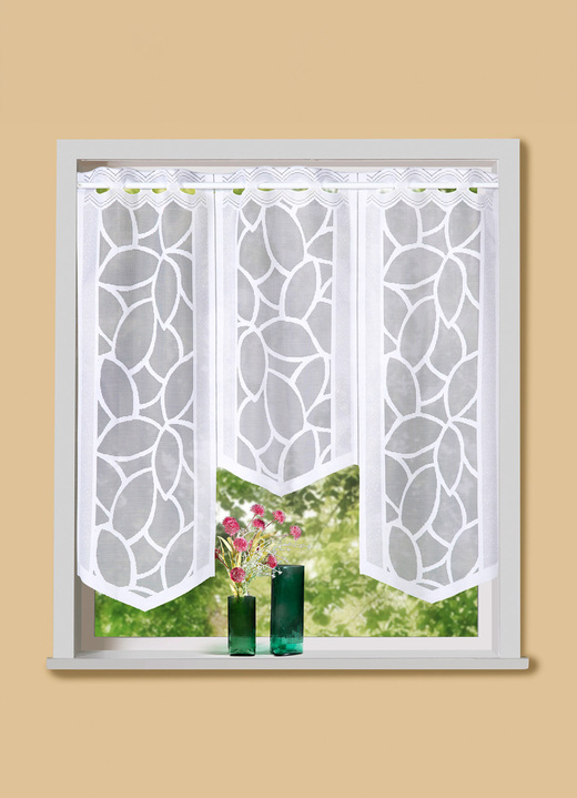Korte gordijnen - Raambehang met roededoortrek, 3-delig, in Farbe WIT