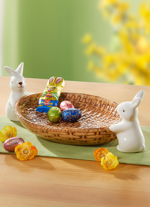 Ostern - Deko-Schale in Flechtoptik, in Farbe BRAUN-WEISS