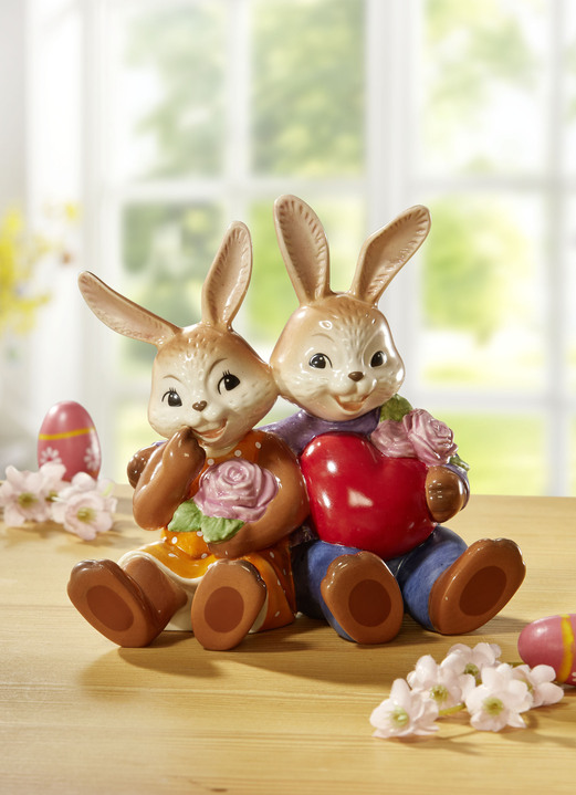 - Paar konijnen gemaakt van fijn steengoed, in Farbe BUNT