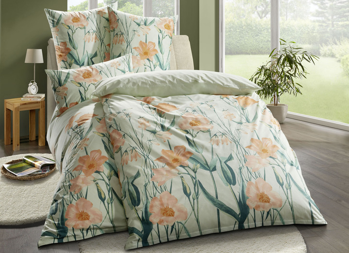 Florella - Beddengoedset van Florella aan beide zijden bedrukt, in Größe 111 (40 x 80 cm + 135 x 200 cm) bis 115 (80 x 80 cm + 155 x 220 cm), in Farbe GRÜN Ansicht 1