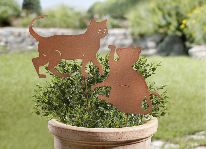 Tuindecoraties - Decoratieve pluggen met kattenmotief, set van 2, in Farbe ROST Ansicht 1