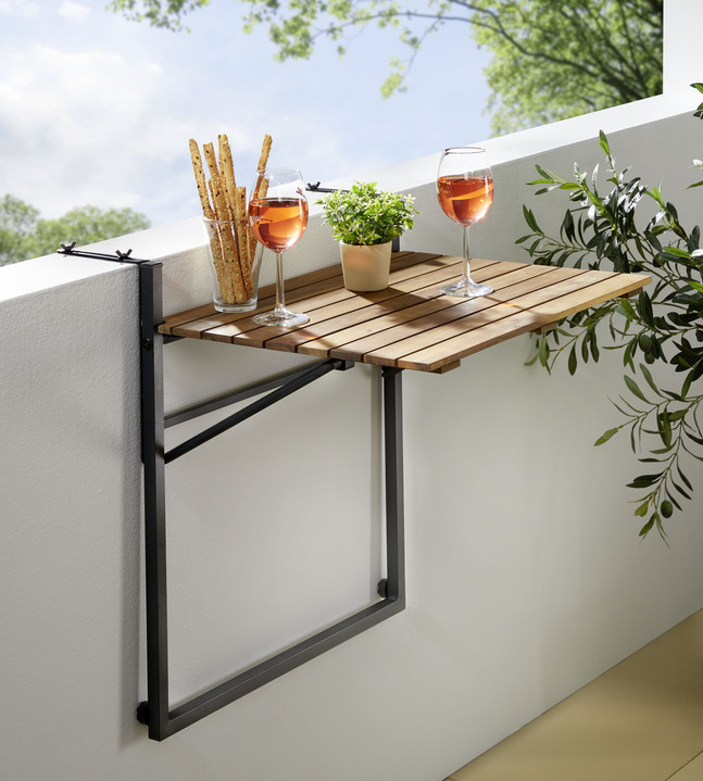 Tuinmeubels - Balkonhangtafel gemaakt van acaciahout, in Farbe BRAUN-SCHWARZ