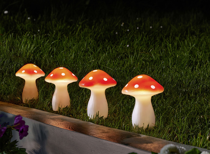 Tuinverlichting - Kunststof LED-paddenstoelen, set van 4, in Farbe ROT-WEISS Ansicht 1