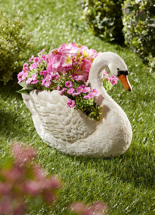 Blumentöpfe & Pflanzgefäße - Pflanztopf Schwan aus witterungsbeständigem Polyresin, in Farbe WEISS