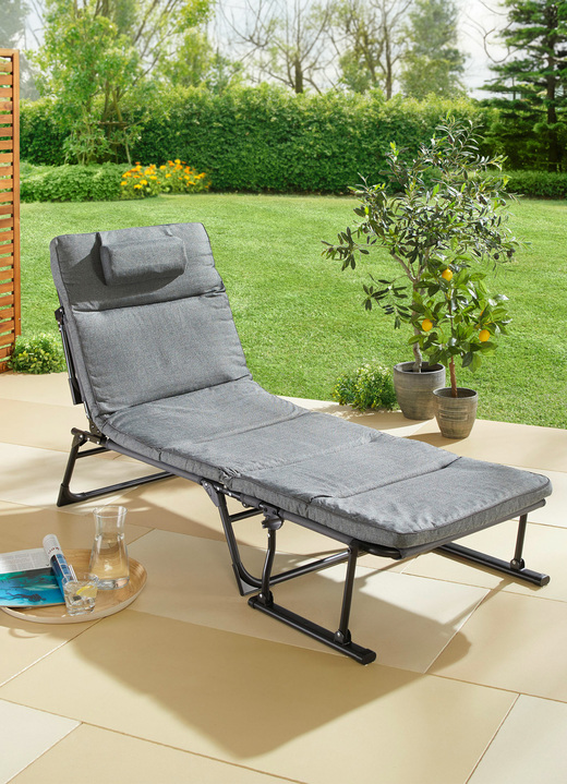 Tuinmeubels - Tuinligstoel 2 in 1 met extra kussen, in Farbe GRIJS-ZWART Ansicht 1